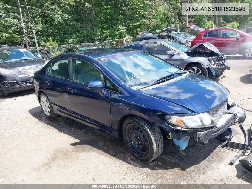 2008 Honda Civic Sdn Lx VIN: 2HGFA16518H523598 Lot: 40052379