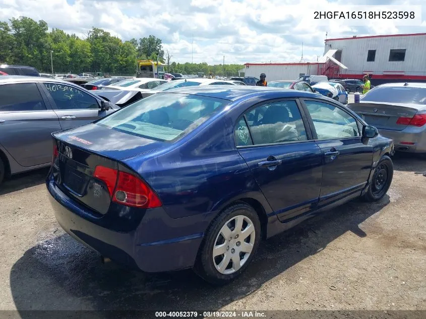 2008 Honda Civic Sdn Lx VIN: 2HGFA16518H523598 Lot: 40052379