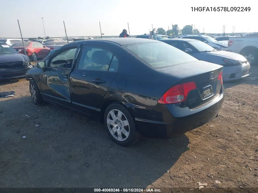 2008 Honda Civic Sdn Lx VIN: 1HGFA16578L092249 Lot: 40069246