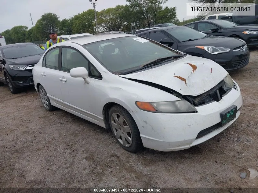 2008 Honda Civic Sdn Lx VIN: 1HGFA16558L043843 Lot: 40073497