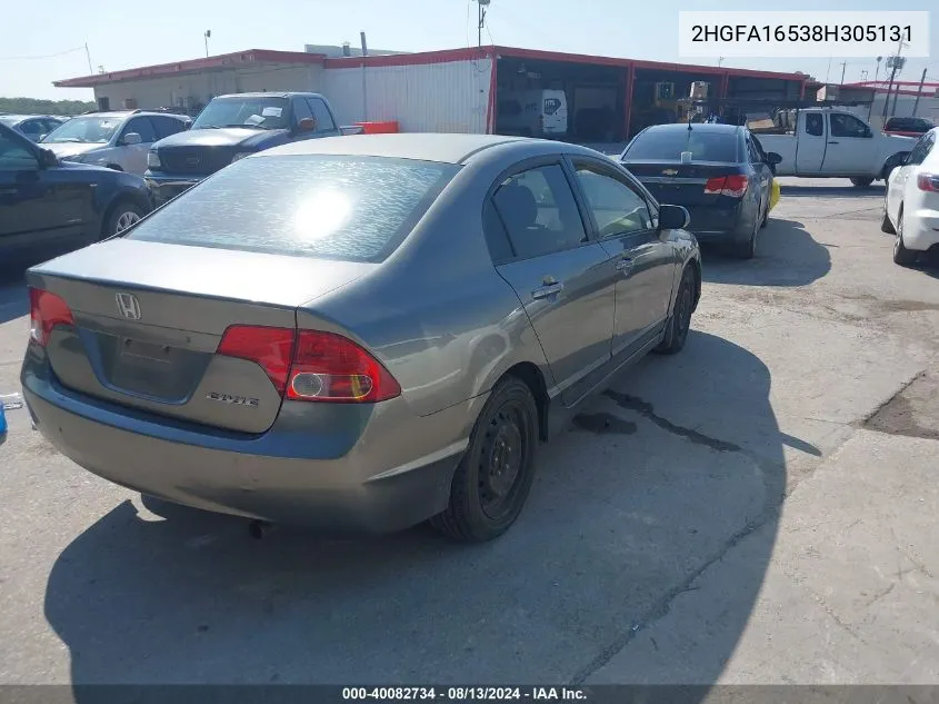 2008 Honda Civic Sdn Lx VIN: 2HGFA16538H305131 Lot: 40082734