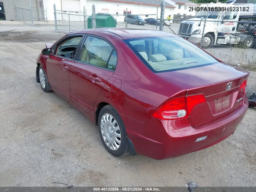 2008 Honda Civic Sdn Lx VIN: 2HGFA16538H523182 Lot: 40132956