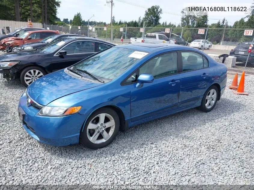 2008 Honda Civic Ex VIN: 1HGFA16808L118622 Lot: 40133479