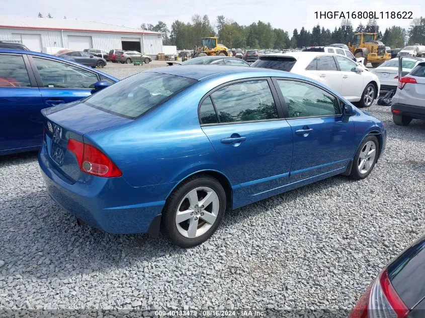 2008 Honda Civic Ex VIN: 1HGFA16808L118622 Lot: 40133479