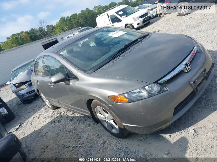 2008 Honda Civic Exl VIN: 1HGFA16918L032017 Lot: 40151435