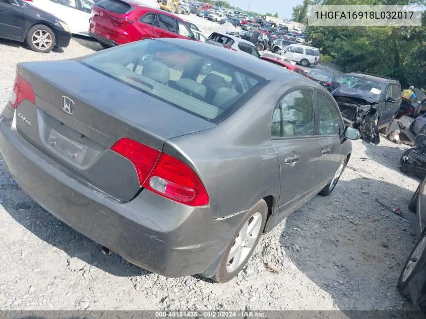 2008 Honda Civic Exl VIN: 1HGFA16918L032017 Lot: 40151435