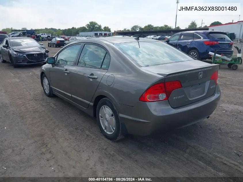 2008 Honda Civic Hybrid VIN: JHMFA362X8S001480 Lot: 40154786