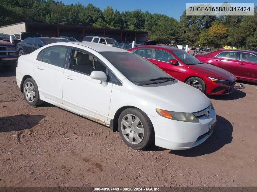 2008 Honda Civic Lx VIN: 2HGFA16588H347424 Lot: 40167449