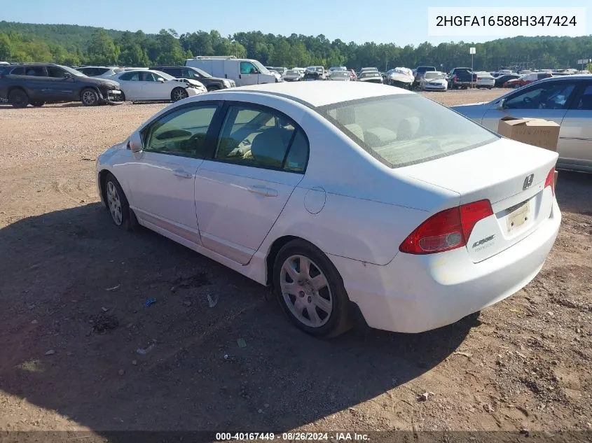 2008 Honda Civic Lx VIN: 2HGFA16588H347424 Lot: 40167449