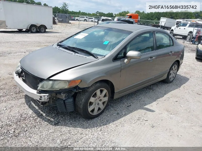 2008 Honda Civic Lx VIN: 2HGFA16568H335742 Lot: 40183458