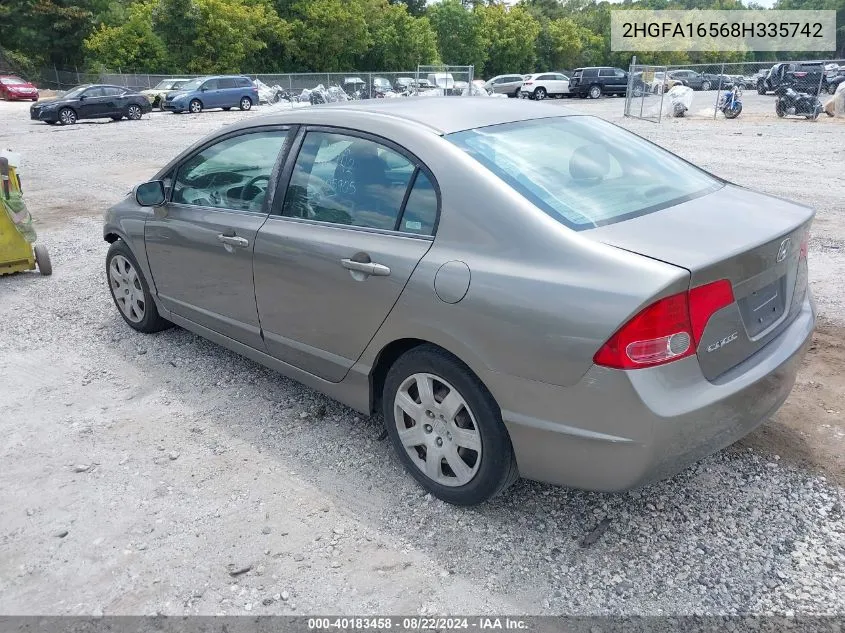 2008 Honda Civic Lx VIN: 2HGFA16568H335742 Lot: 40183458