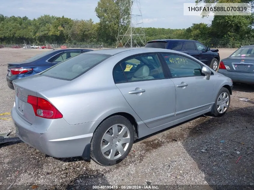 2008 Honda Civic Sdn Lx VIN: 1HGFA16588L070339 Lot: 40195475