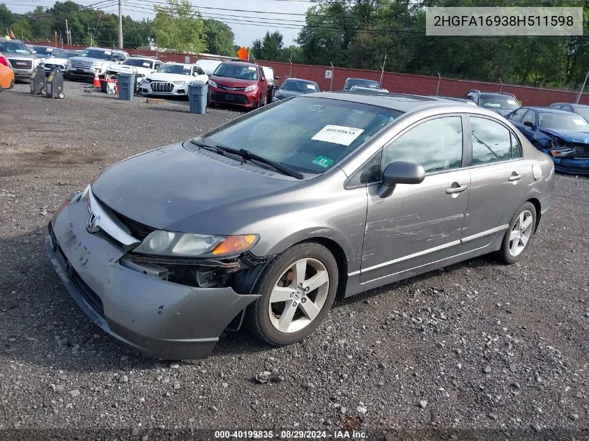 2008 Honda Civic Ex-L VIN: 2HGFA16938H511598 Lot: 40199835