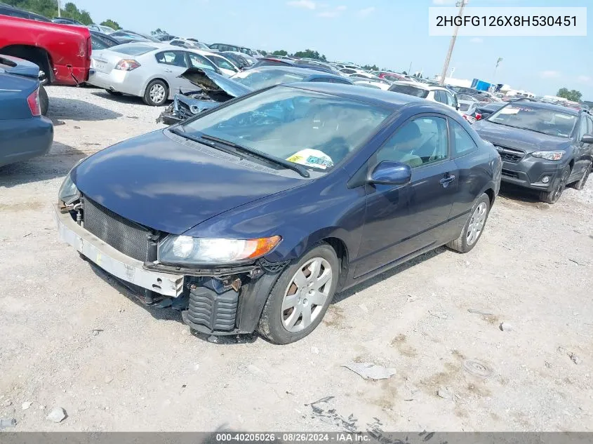 2008 Honda Civic Lx VIN: 2HGFG126X8H530451 Lot: 40205026