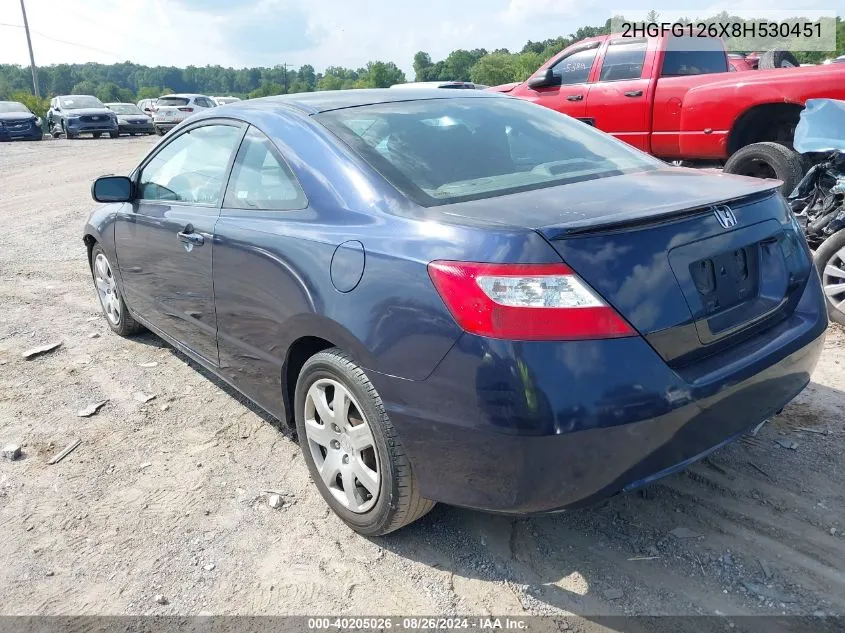 2008 Honda Civic Lx VIN: 2HGFG126X8H530451 Lot: 40205026