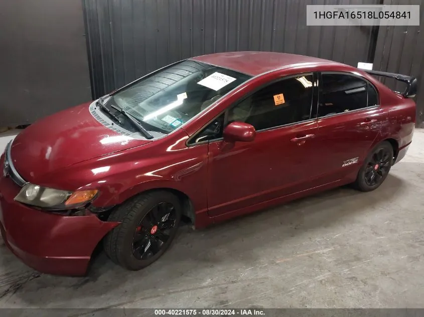 2008 Honda Civic Sdn Lx VIN: 1HGFA16518L054841 Lot: 40221575