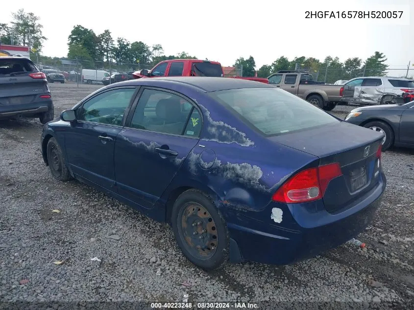 2008 Honda Civic Sdn Lx VIN: 2HGFA16578H520057 Lot: 40223248