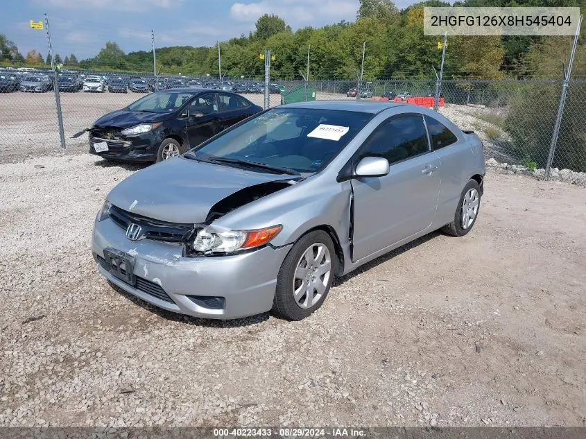 2008 Honda Civic Lx VIN: 2HGFG126X8H545404 Lot: 40223433