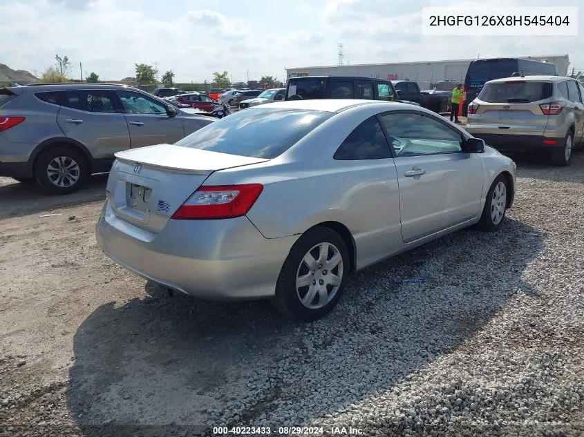 2008 Honda Civic Lx VIN: 2HGFG126X8H545404 Lot: 40223433