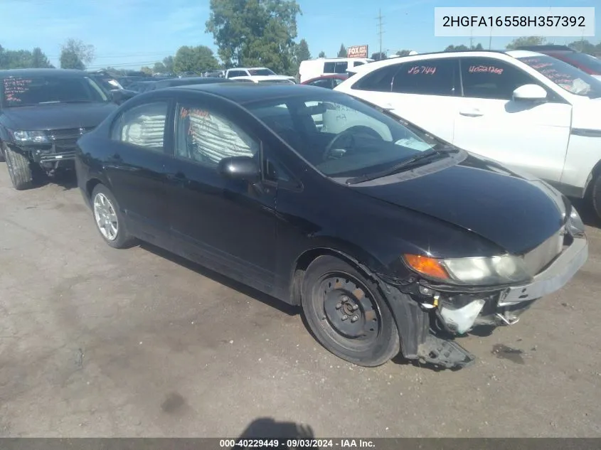 2008 Honda Civic Sdn Lx VIN: 2HGFA16558H357392 Lot: 40229449