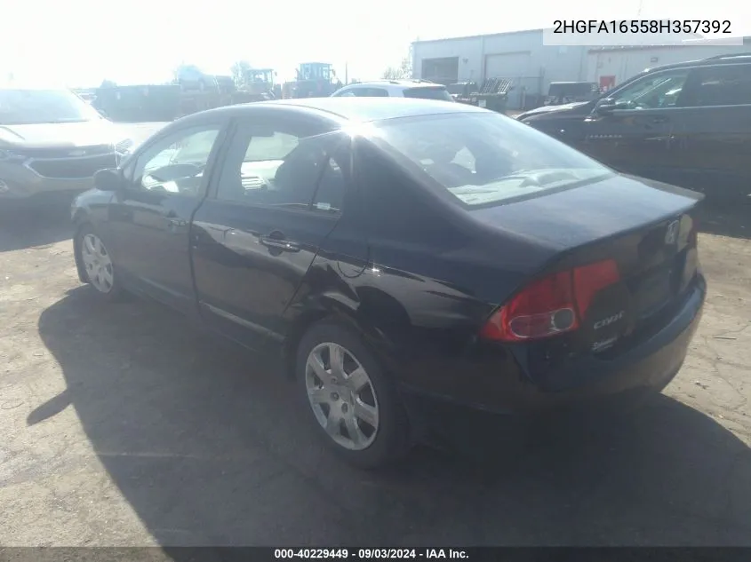 2008 Honda Civic Sdn Lx VIN: 2HGFA16558H357392 Lot: 40229449