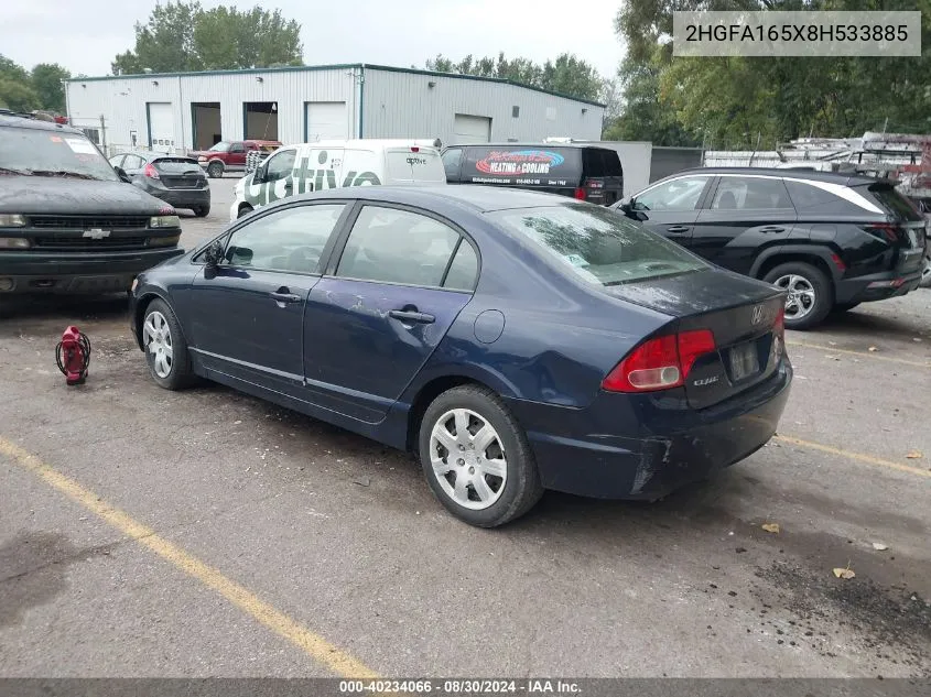 2008 Honda Civic Sdn Lx VIN: 2HGFA165X8H533885 Lot: 40528946