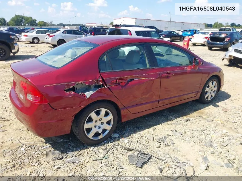 2008 Honda Civic Sdn Lx VIN: 1HGFA16508L040543 Lot: 40235158