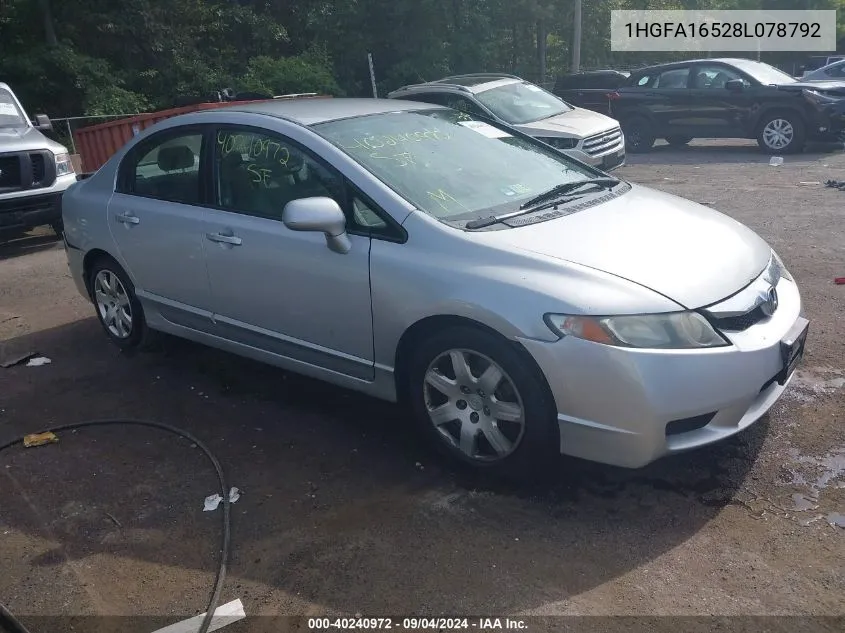 2008 Honda Civic Sdn Lx VIN: 1HGFA16528L078792 Lot: 40240972