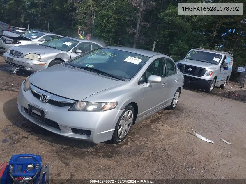 2008 Honda Civic Sdn Lx VIN: 1HGFA16528L078792 Lot: 40240972