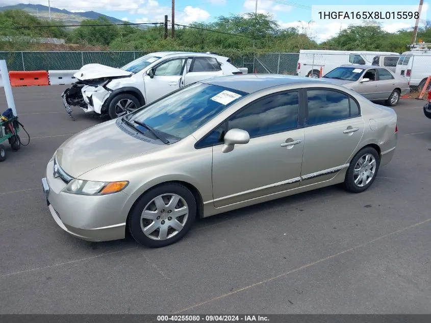 2008 Honda Civic Sdn Lx VIN: 1HGFA165X8L015598 Lot: 40255080