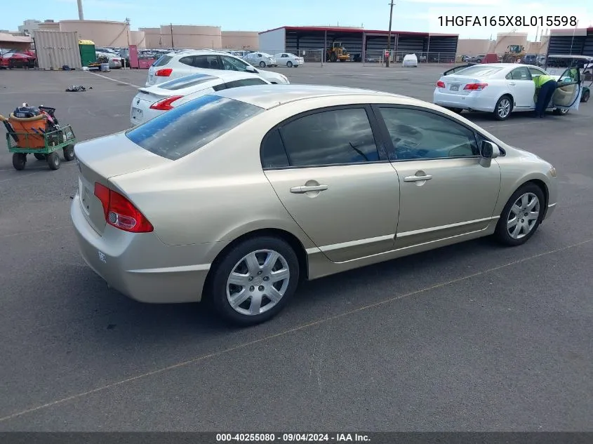 2008 Honda Civic Sdn Lx VIN: 1HGFA165X8L015598 Lot: 40255080