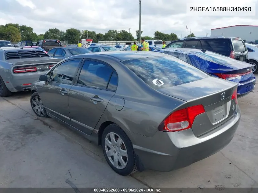 2008 Honda Civic Sdn Lx VIN: 2HGFA16588H340490 Lot: 40262688