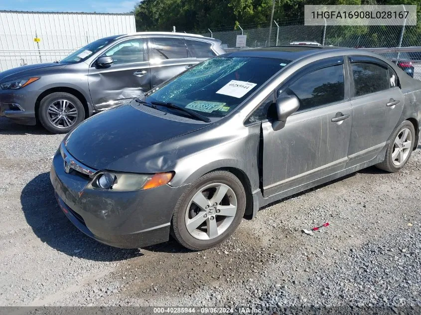 2008 Honda Civic Ex-L VIN: 1HGFA16908L028167 Lot: 40285944