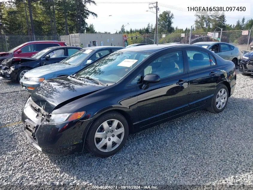 2008 Honda Civic Lx VIN: 1HGFA16538L097450 Lot: 40306373