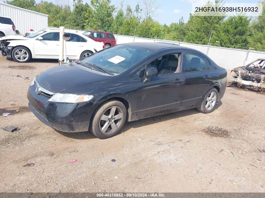 2008 Honda Civic Ex-L VIN: 2HGFA16938H516932 Lot: 40310852