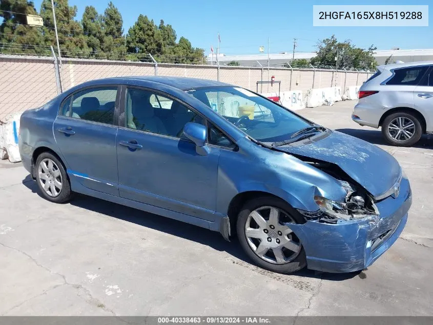 2008 Honda Civic Lx VIN: 2HGFA165X8H519288 Lot: 40338463