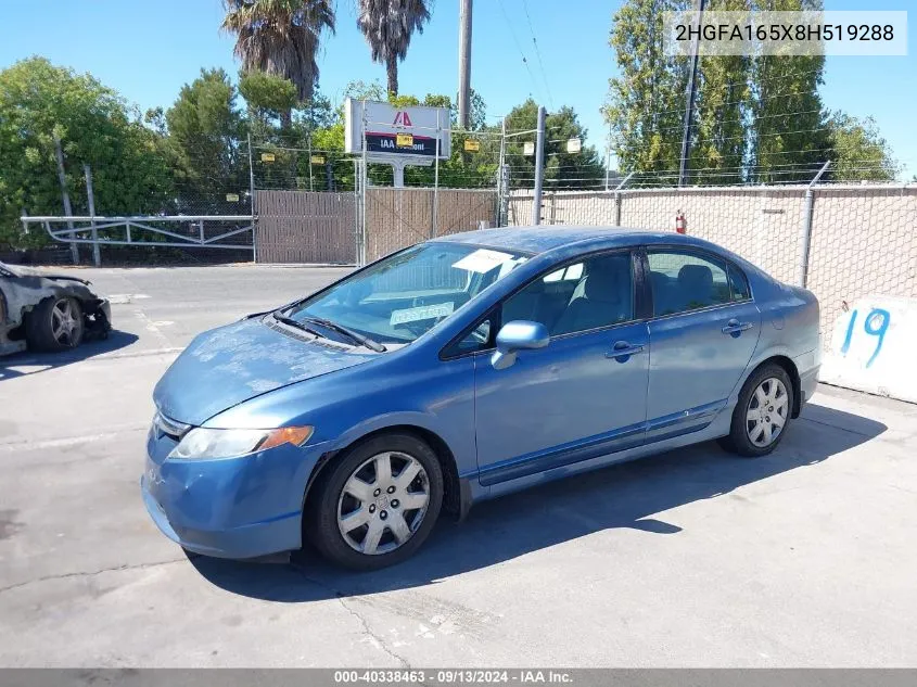 2008 Honda Civic Lx VIN: 2HGFA165X8H519288 Lot: 40338463