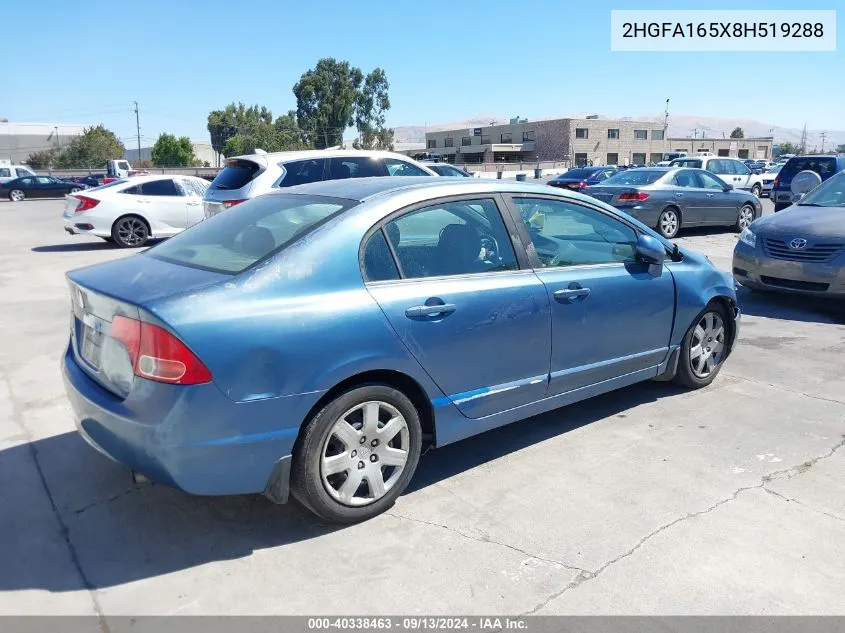 2008 Honda Civic Lx VIN: 2HGFA165X8H519288 Lot: 40338463