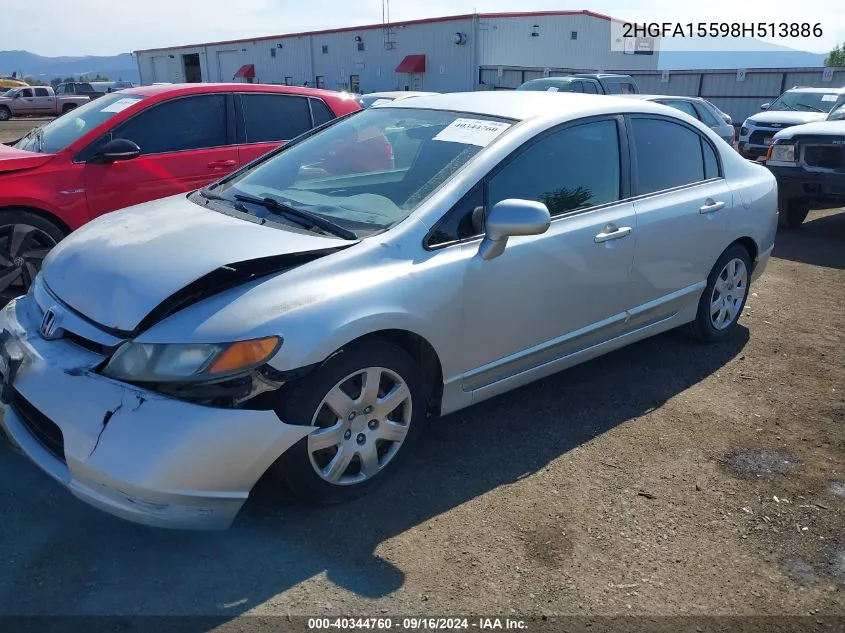 2008 Honda Civic Lx VIN: 2HGFA15598H513886 Lot: 40344760