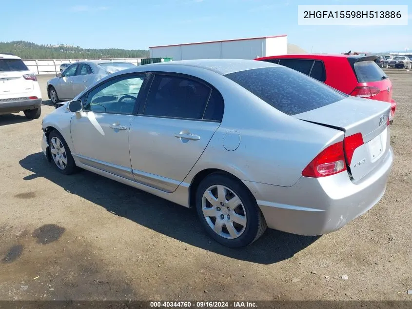 2008 Honda Civic Lx VIN: 2HGFA15598H513886 Lot: 40344760