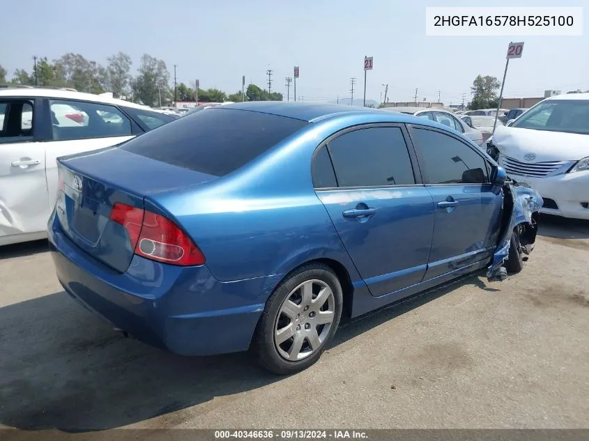 2008 Honda Civic Lx VIN: 2HGFA16578H525100 Lot: 40346636