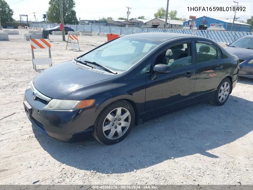 2008 Honda Civic Lx VIN: 1HGFA16598L018492 Lot: 40365376