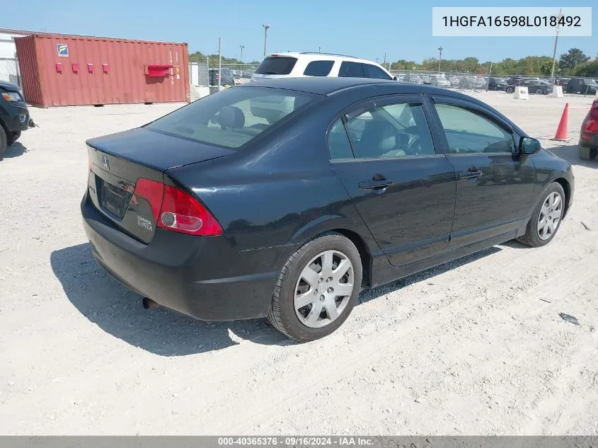 2008 Honda Civic Lx VIN: 1HGFA16598L018492 Lot: 40365376