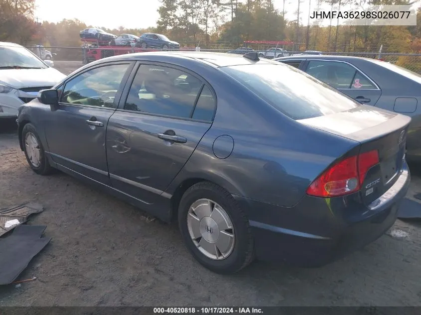 2008 Honda Civic Hybrid VIN: JHMFA36298S026077 Lot: 40520818