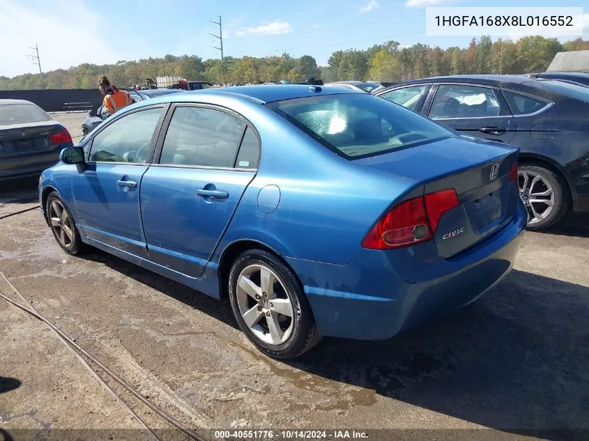 2008 Honda Civic Ex VIN: 1HGFA168X8L016552 Lot: 40551776