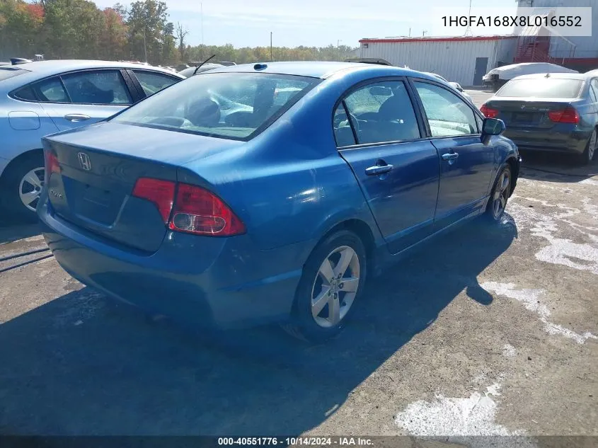 2008 Honda Civic Ex VIN: 1HGFA168X8L016552 Lot: 40551776