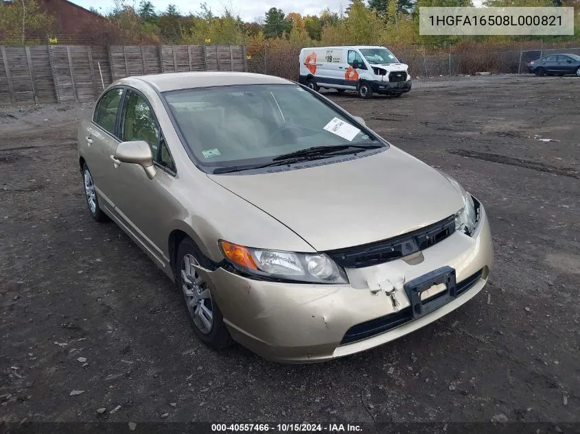 2008 Honda Civic Lx VIN: 1HGFA16508L000821 Lot: 40557466