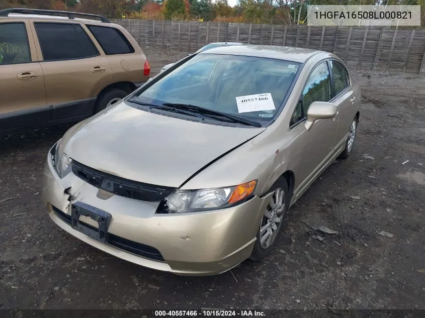 2008 Honda Civic Lx VIN: 1HGFA16508L000821 Lot: 40557466