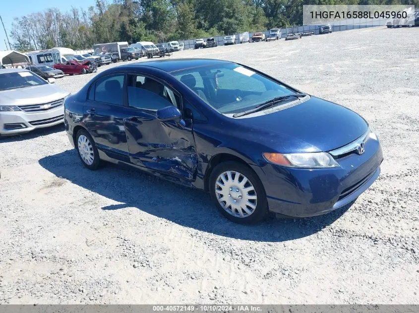 2008 Honda Civic Lx VIN: 1HGFA16588L045960 Lot: 40572149