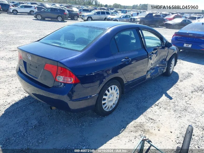 2008 Honda Civic Lx VIN: 1HGFA16588L045960 Lot: 40572149